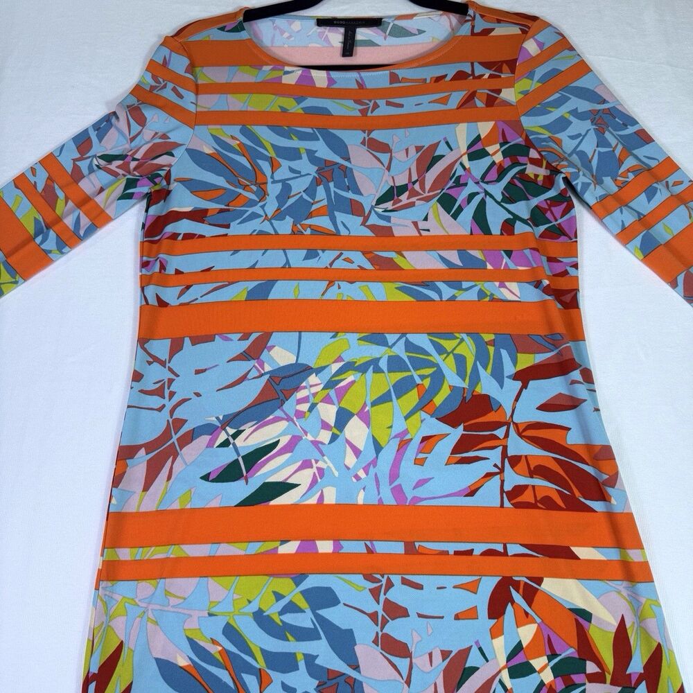 BCBGMaxAzria Colorful Striped Tropical 3/4‎ sleeve Shift Dress size XS Vacation - Picture 11 of 16